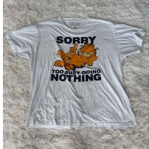 Garfield Sorry‎ Too Busy Doing Nothing White Graphic Print T-Shirt XL